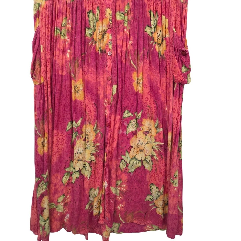 Bila M Rayon Floral Midi Dress Pink Sleeveless V Neck Button Front Pockets Boho - Picture 5 of 12